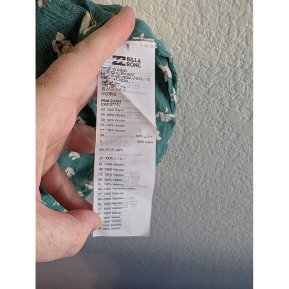 Billabong Teal Green Floral Off Shoulder Wrap Dress Puff Sleeve Rayon Womens L - Picture 5 of 16
